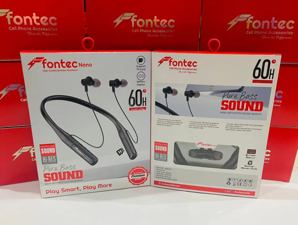 Fontec Nano Wireless Neckband - Bluetooth, 60 Hours Battery, In-Ear Headphones