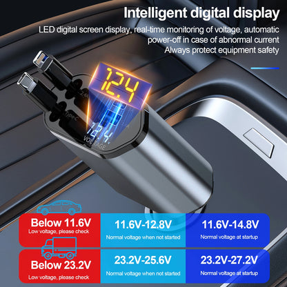 Cellmall 4-in-1 Fast Car Charger - Retractable Type-C & Lightning Cables | 3.1A Dual USB | iPhone Samsung Xiaomi Huawei