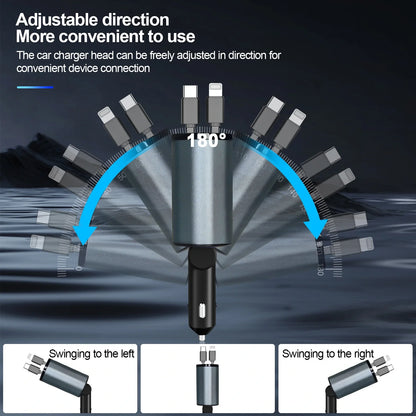 Retractable car charger pakistan - Type-C and Lightning built-in cables