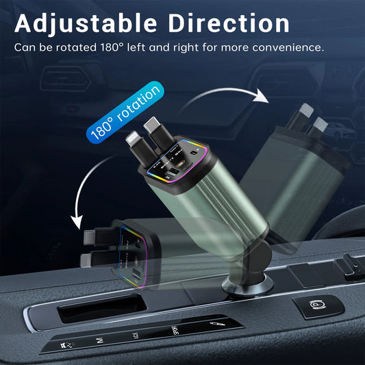 Car phone holder with adjustable direction feature on a car dashboard.

