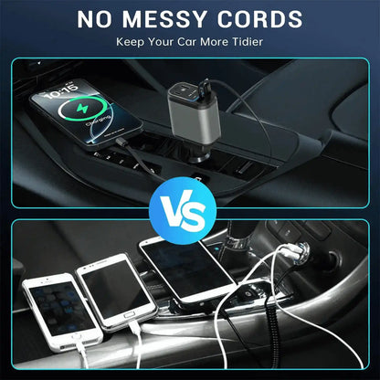 Cellmall 4-in-1 120W Retractable Fast Car Charger with RGB + Star Projector | Built-in Type-C &amp; Lightning Cables | Dual Fast Charging