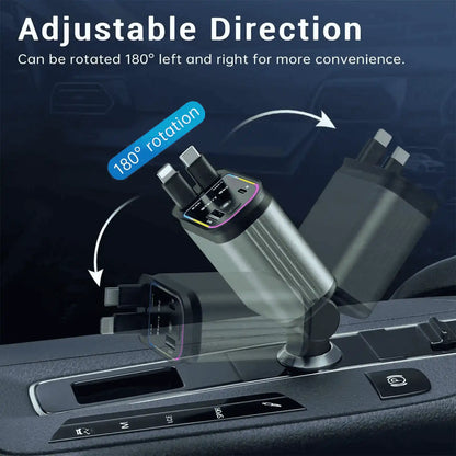 Cellmall 4-in-1 120W Retractable Fast Car Charger with RGB + Star Projector | Built-in Type-C &amp; Lightning Cables | Dual Fast Charging