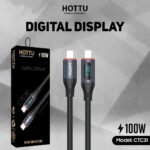 Hottu CTC31 100w Type C to Type C PD Digital Display Beautiful Design And Colour Black With 1 year replacement