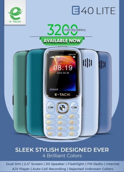 Etachi E40 Lite - 2.4 Inch Display - without camera - 3200mAH Battery - Dual Sim - PTA approved - 1 Year brand warranty